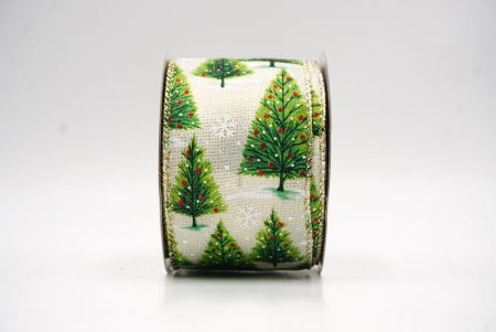 Cremeweiß - Gold glitzerndes Weihnachtsbaum Drahtband_KF9435GV-2