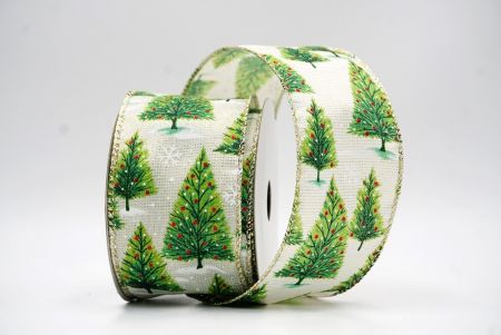 Cremeweiß - Gold glitzerndes Weihnachtsbaum Drahtband_KF9435GV-2