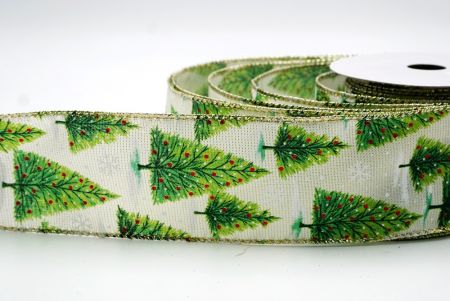 Cremeweiß - Gold glitzerndes Weihnachtsbaum Drahtband_KF9435GV-2