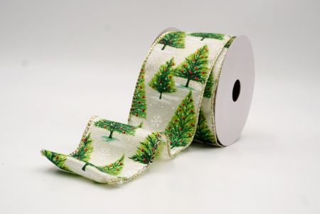 Cremeweiß - Gold glitzerndes Weihnachtsbaum Drahtband_KF9435GV-2