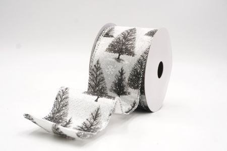 Weiß - Silber glitzerndes Weihnachtsbaum Drahtband_KF9438G-1