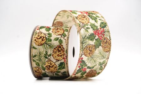 Nastro di Rame con Pigne Rustiche Marroni e Bacche Rosse_KF9439GC-13-183