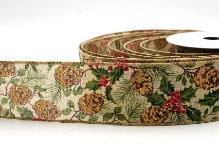 Nastro di Rame con Pigne Rustiche Marroni e Bacche Rosse_KF9439GC-13-183