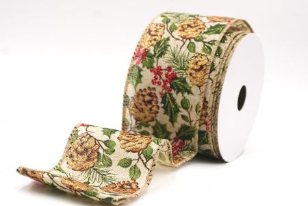 Nastro di Rame con Pigne Rustiche Marroni e Bacche Rosse_KF9439GC-13-183