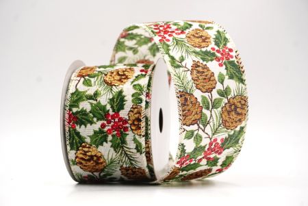 Nastro di Rame con Pigne Rustiche Bianche e Bacche Rosse_KF9439GC-2-2