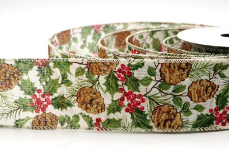 Nastro di Rame con Pigne Rustiche Bianche e Bacche Rosse_KF9439GC-2-2