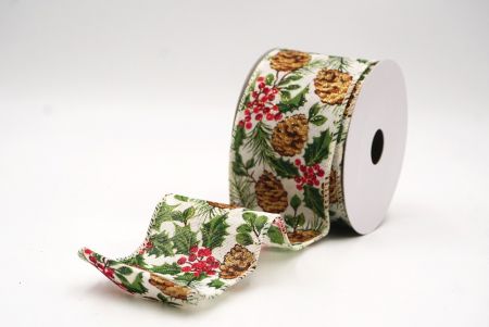 Nastro di Rame con Pigne Rustiche Bianche e Bacche Rosse_KF9439GC-2-2
