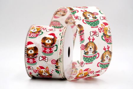 Creme_Weihnachts Woof Welpe Drahtband_KF9440GC-2-2