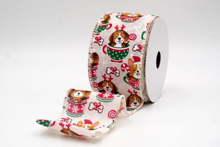 Creme_Weihnachts Woof Welpe Drahtband_KF9440GC-2-2