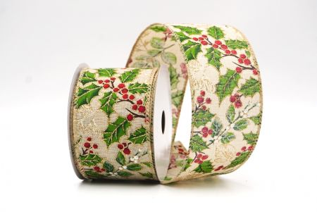 Hellbraunes klassisches Stechpalmenblatt & Beeren Drahtband_KF9443GC-13-183