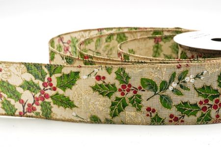 Hellbraunes klassisches Stechpalmenblatt & Beeren Drahtband_KF9443GC-13-183