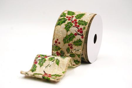 Hellbraunes klassisches Stechpalmenblatt & Beeren Drahtband_KF9443GC-13-183