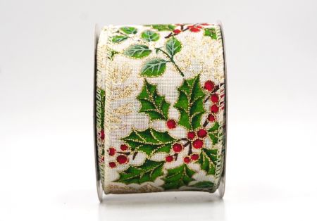 Cremeweißes klassisches Stechpalmenblatt & Beeren Drahtband_KF9443GC-2-2