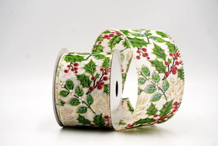 Cremeweißes klassisches Stechpalmenblatt & Beeren Drahtband_KF9443GC-2-2