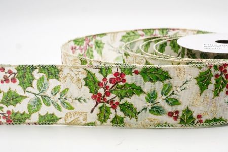 Cremeweißes klassisches Stechpalmenblatt & Beeren Drahtband_KF9443GC-2-2