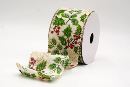 Cremeweißes klassisches Stechpalmenblatt & Beeren Drahtband_KF9443GC-2-2