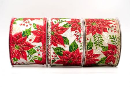 Blooming Christmas Poinsettia Wired Ribbon - Blooming Christmas Poinsettia Wired Ribbon