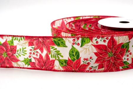 Creme/Rot_Blühende Weihnachtsstern-Drahtband_KF9444GC-2-7