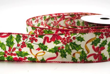 Cremeweiß - rotes Festive Poinsettia & Holly Garland Drahtband_KF9447GC-2-7