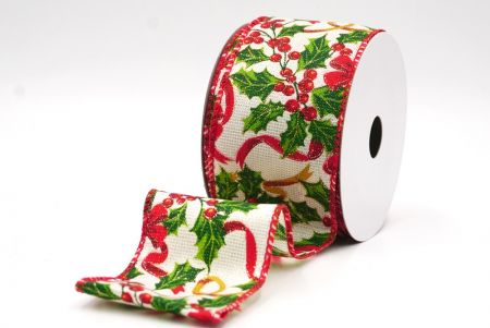 Cremeweiß - rotes Festive Poinsettia & Holly Garland Drahtband_KF9447GC-2-7