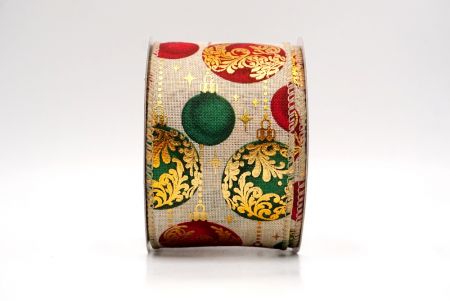 Khaki joulupallo kultaisella korostuksella langallinen nauha_KF9453GC-13-183