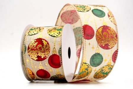 Khaki joulupallo kultaisella korostuksella langallinen nauha_KF9453GC-13-183