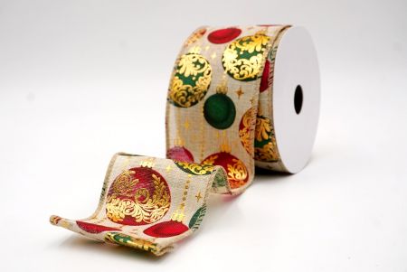 Khaki joulupallo kultaisella korostuksella langallinen nauha_KF9453GC-13-183