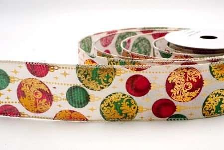 Kermanvärinen joulupallo kultaisella korostuksella langallinen nauha_KF9453GC-2-2