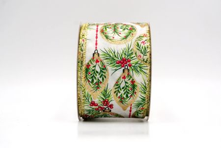 Cream/Gold_Winter Pine and Berry Ornament Wired Ribbon_KF9454G-2