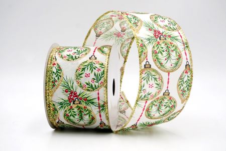 Cream/Gold_Winter Pine and Berry Ornament Wired Ribbon_KF9454G-2