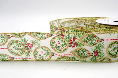 Cream/Gold_Winter Pine and Berry Ornament Wired Ribbon_KF9454G-2
