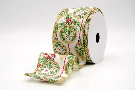 Cream/Gold_Winter Pine and Berry Ornament Wired Ribbon_KF9454G-2