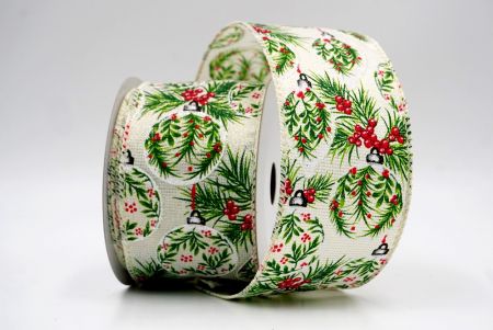 Cream_Winter Pine and Berry Ornament Wired Ribbon_KF9455GC-2-2