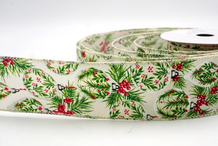 Cream_Winter Pine and Berry Ornament Wired Ribbon_KF9455GC-2-2