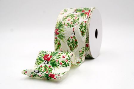Cream_Winter Pine and Berry Ornament Wired Ribbon_KF9455GC-2-2