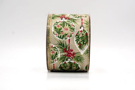 Khaki_Winter Pine and Berry Ornament Wired Ribbon_KF9457GC-13-183