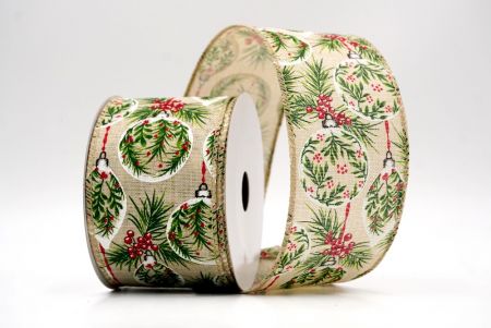 Khaki_Winter Pine and Berry Ornament Wired Ribbon_KF9457GC-13-183