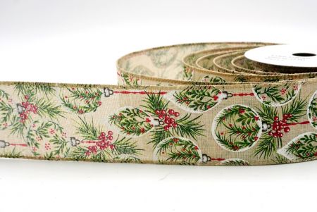 Khaki_Winter Pine and Berry Ornament Wired Ribbon_KF9457GC-13-183