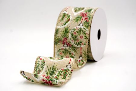 Khaki_Winter Pine and Berry Ornament Wired Ribbon_KF9457GC-13-183