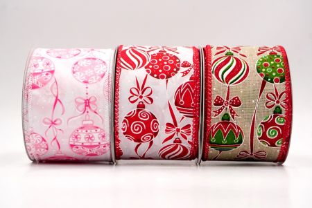 Christmas Baubles and Bows Wired Ribbon - Christmas Baubles and Bows Wired Ribbon