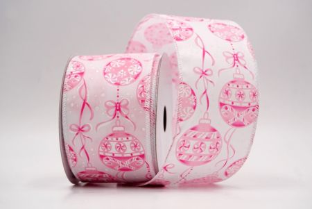 Valkoinen/vaaleanpunainen_Joulupallot ja nauhat langallinen nauha_KF9458GC-1M-1