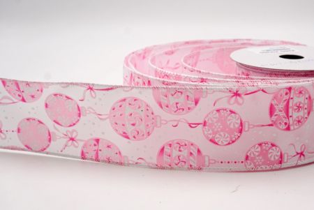 Valkoinen/vaaleanpunainen_Joulupallot ja nauhat langallinen nauha_KF9458GC-1M-1