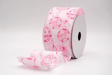 Valkoinen/vaaleanpunainen_Joulupallot ja nauhat langallinen nauha_KF9458GC-1M-1