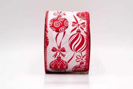 Valkoinen/punainen_Joulupallot ja nauhat langallinen nauha_KF9458GC-1R-7