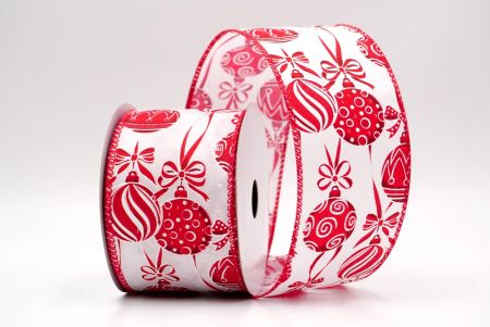 Valkoinen/punainen_Joulupallot ja nauhat langallinen nauha_KF9458GC-1R-7