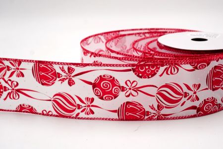 Valkoinen/punainen_Joulupallot ja nauhat langallinen nauha_KF9458GC-1R-7