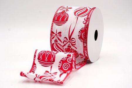 Valkoinen/punainen_Joulupallot ja nauhat langallinen nauha_KF9458GC-1R-7