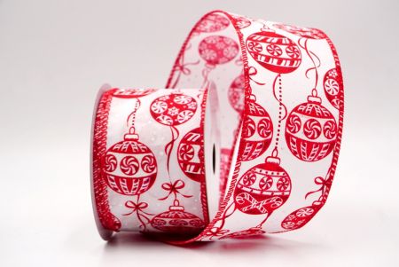 Valkoinen/Punainen_Joulu koristeet ja nauhat johdotettu nauha_KF9460GC-1R-7