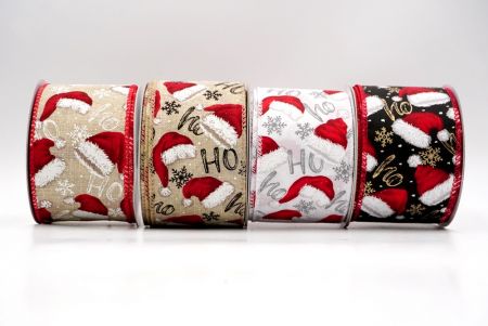 HO HO HO and Santa Hat Wired Ribbon - HO HO HO and Santa Hat Wired Ribbon