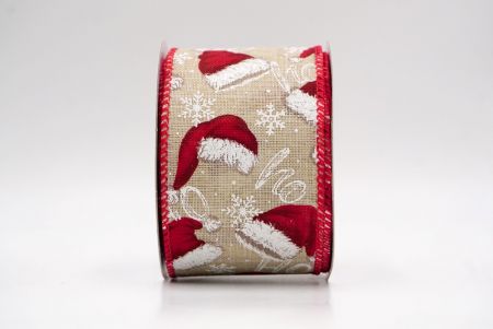 Red/Khaki_HO HO HO and Santa Hat Wired Ribbon_KF9461GC-13-7
